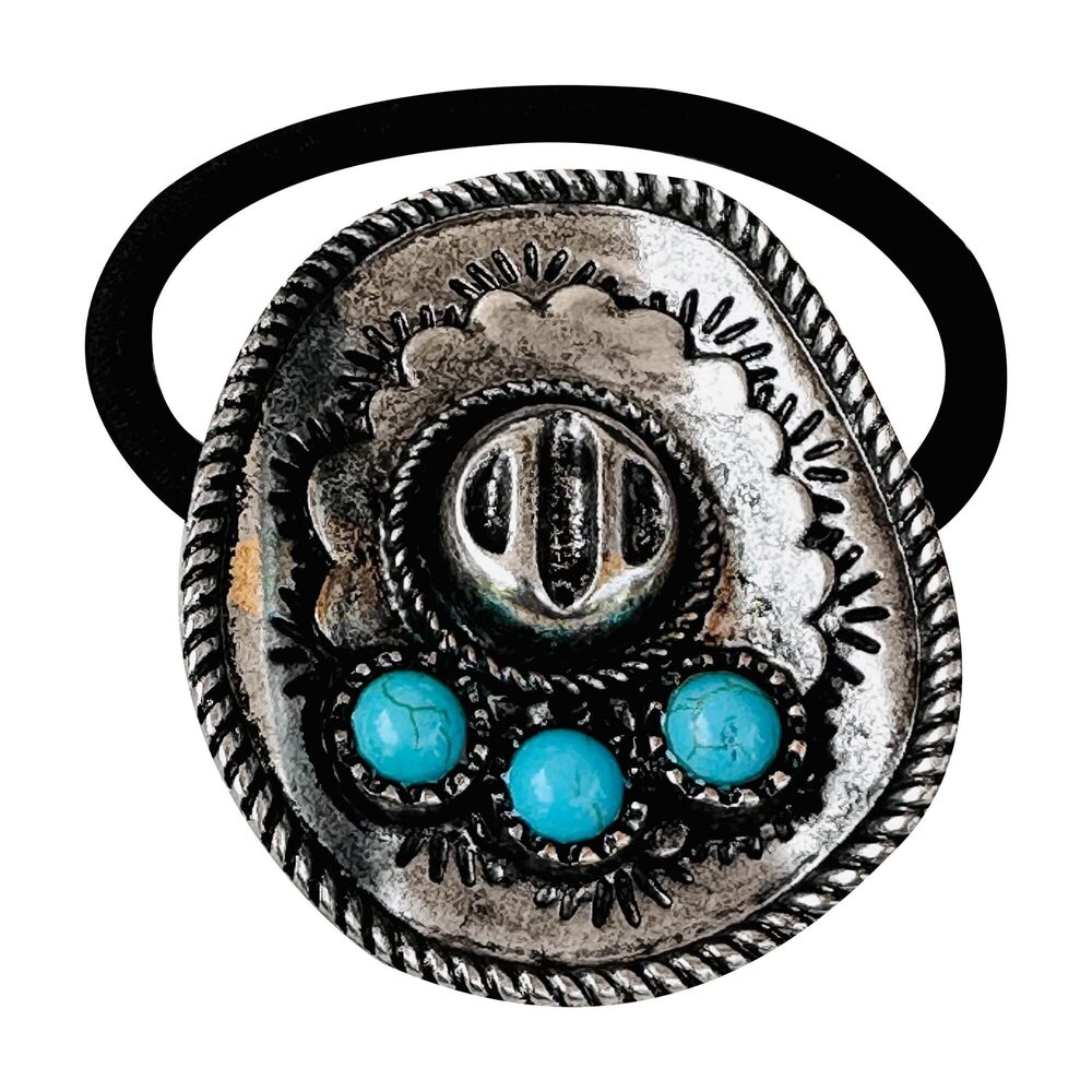 7016 Western Cowboy Hat, Concho, and Horse Theme Metal Elastic Hair Tie